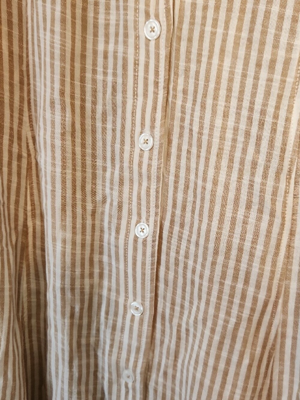 Max Studio Striped V-Neck Button-Front Dress in Beige and White - Picture 6 of 6